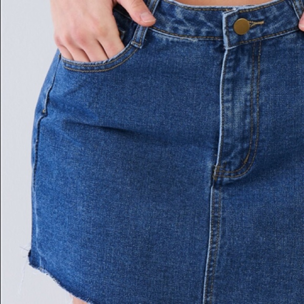 Denim Mini Skirt Asymmetrical Hem
